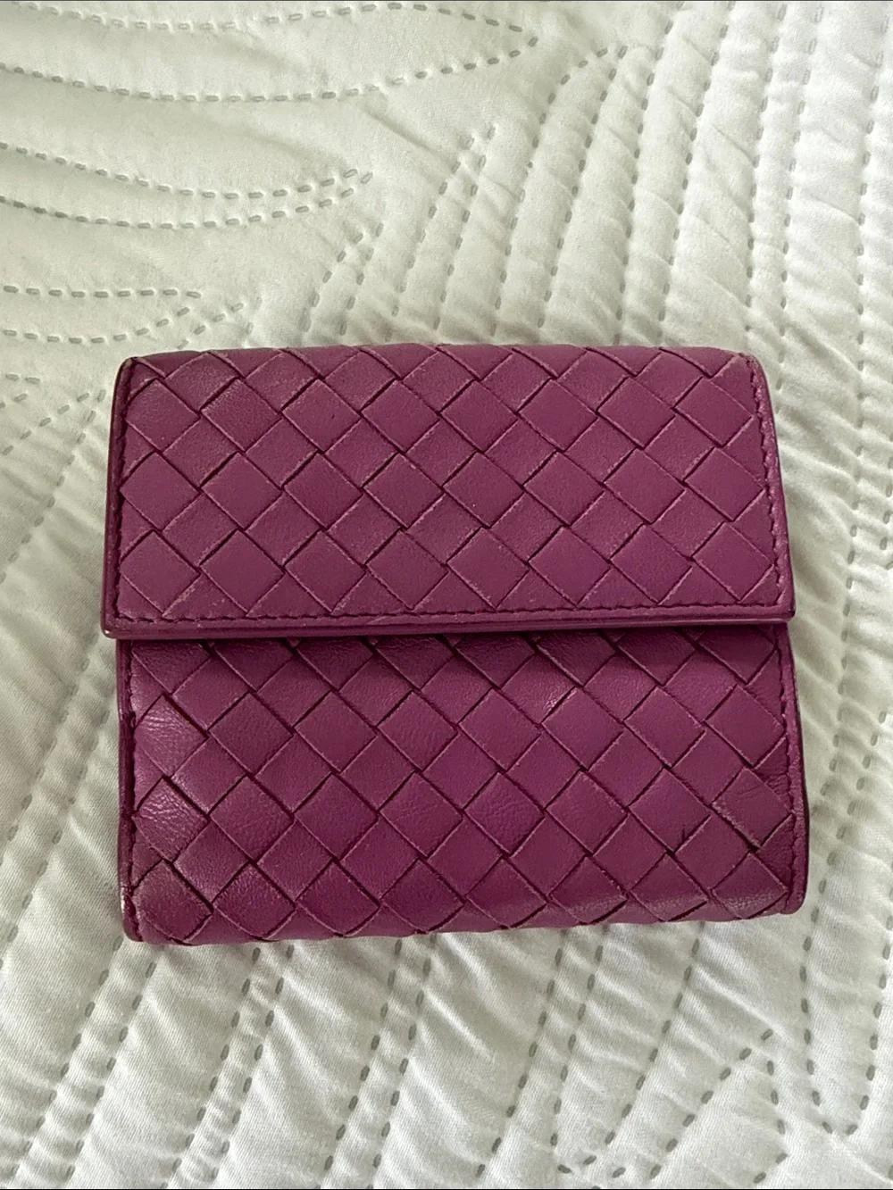 Bottega Veneta Intrecciato Fold-Over Wallet - Plum Purple